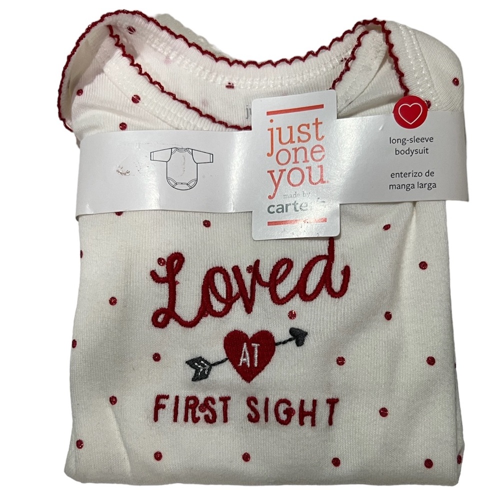 NEW Carters Loved At First Sight Long Sleeve Bodysuit Heart Glitter Polka Dots